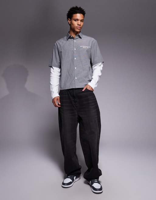 River Island double layer checked shirt in black , 2 of 5