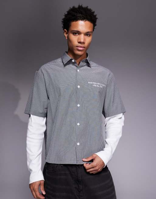 River Island double layer checked shirt in black , 3 of 5