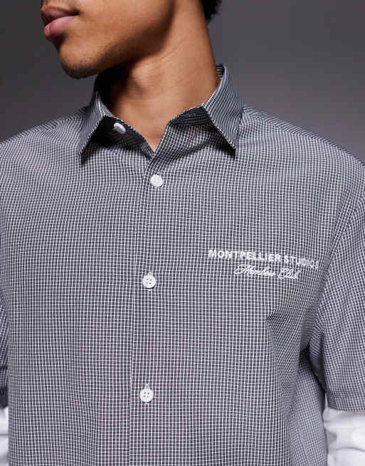 River Island double layer checked shirt in black , 5 of 5