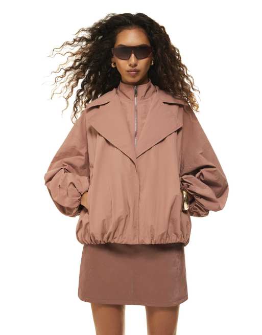 River Island Double layer tech bubble hem jacket in pink, 2 of 3