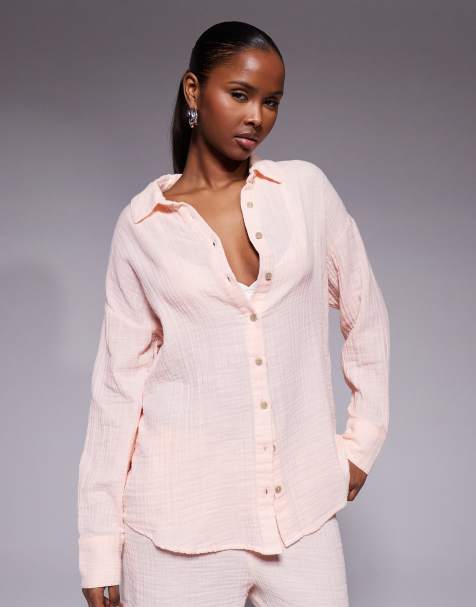 River Island double lined muslin beach shirt in pink - view 1
