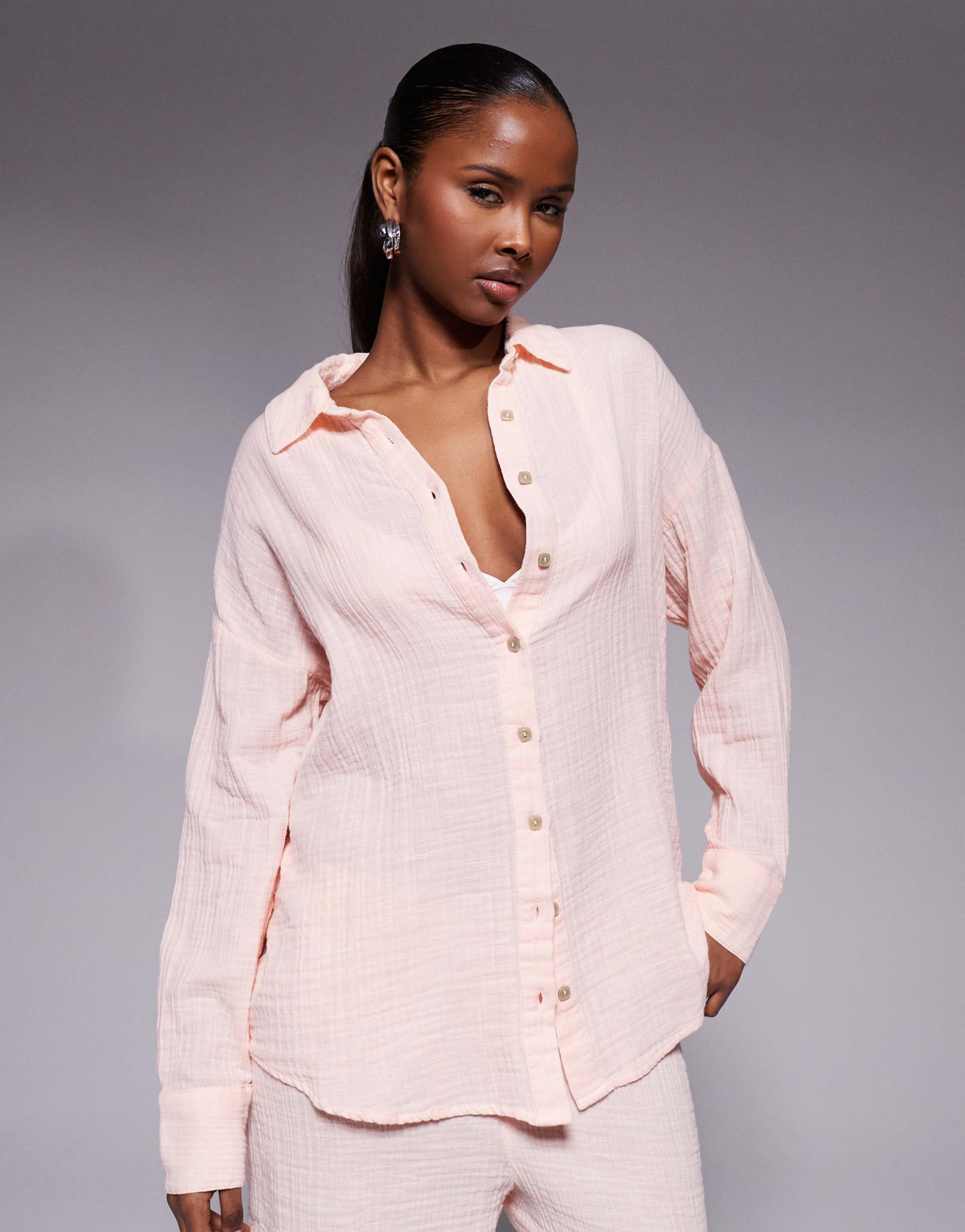 river island double lined muslin beach shirt in pink