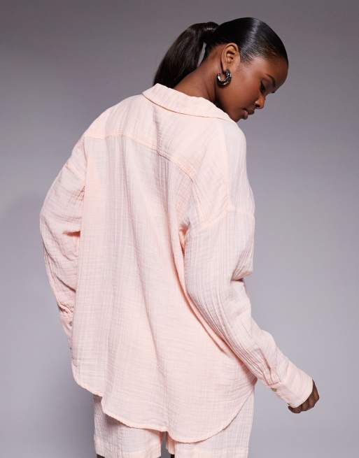 River Island double lined muslin beach shirt in pink, 3 of 4