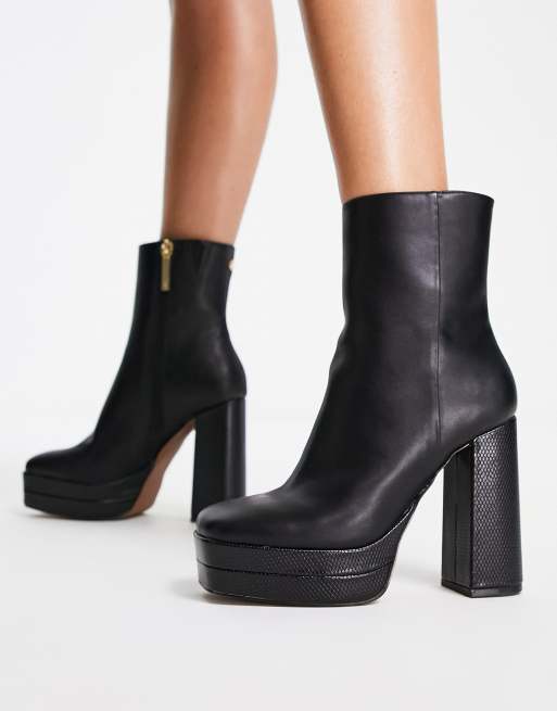 River Island double platform heeled boot in black | ASOS