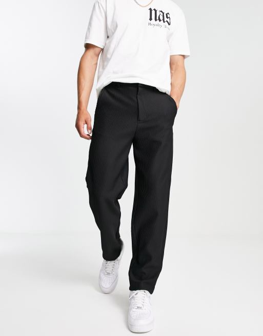 Black tapered fit plisse smart trousers