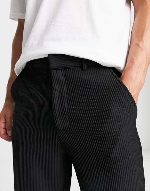 Black tapered fit plisse smart trousers