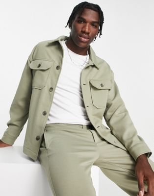 River Island double pocket co-ord overshirt in green