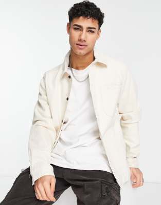 River Island double pocket overshirt in stone