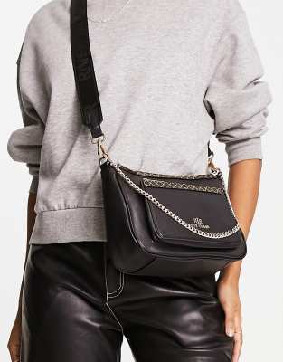 River Island double pouchette cross body bag in black