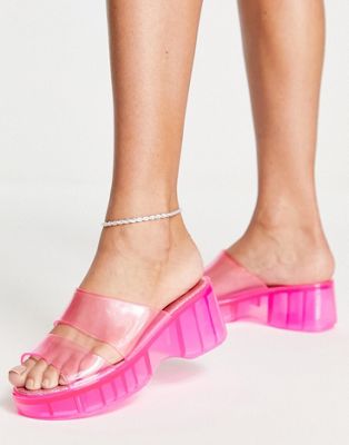 River Island double strap jelly heeled mule in pink - ASOS Price Checker