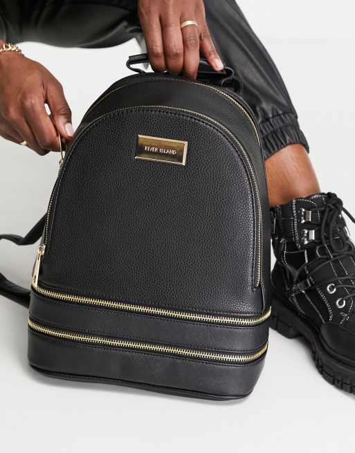 River Island double zip backpack in black