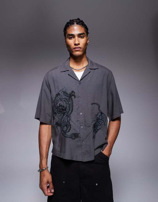 River Island dragon embroidery shirt in gray