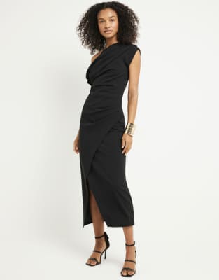 River Island Drape Off Shoulder Bodycon Midi Dress In Black - Asos Midi Dress New In 1st November 2024