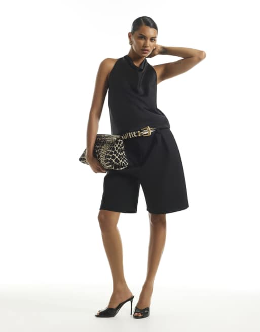 River Island Drape satin halter neck top in black, 3 of 4
