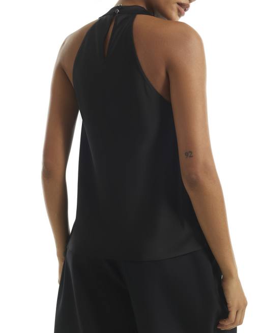 River Island Drape satin halter neck top in black, 4 of 4