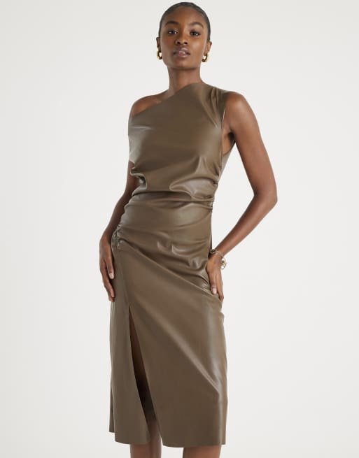 italian fashion dresses Gloria Faux Leather Midi Dress (Black Beauty) | Love Cherish main image 0