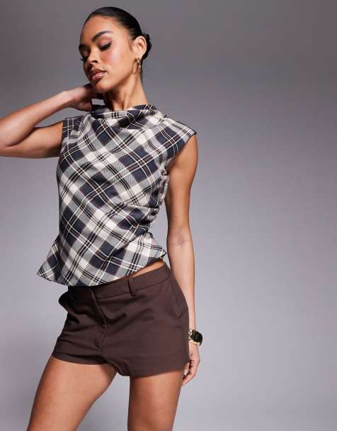 River Island drape tailored top in brown - view 1
