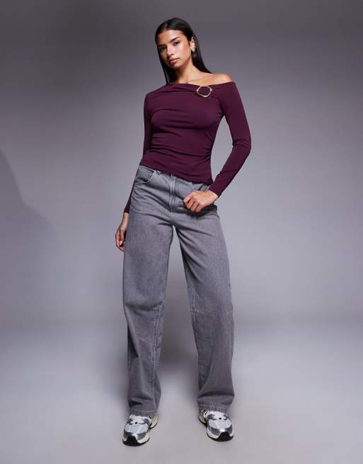 River Island – Drapiertes, asymmetrisches Oberteil in Burgunderrot, 2 von 4