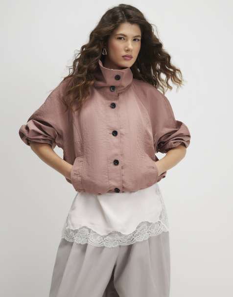River Island Drawstring hem bomber jacket in pink