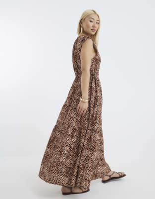 River Island Drawstring tiered leopard maxi dress in beige - dark - view 1
