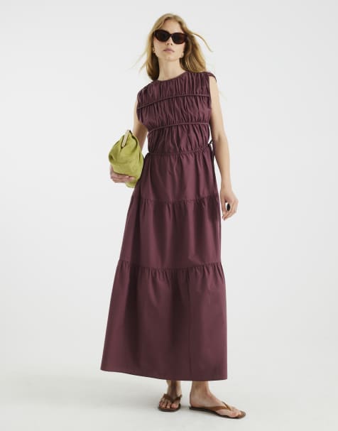 River Island Drawstring tiered maxi dress in purple - dark - view 1