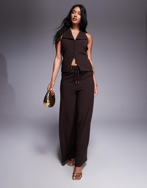 River Island drawstring trousers in brown