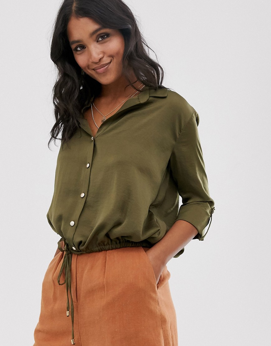 River Island drawstring waist shirt in khaki-Green
