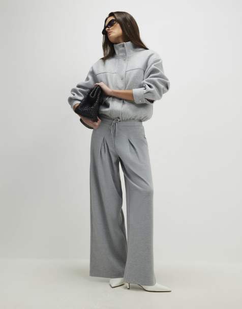 River Island Drawstring wide leg trousers in grey - marl