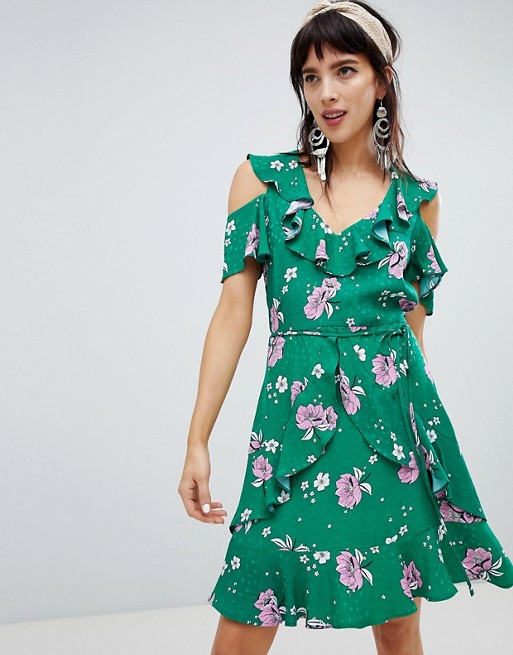 River Island dress with frill front in floral print | ASOS