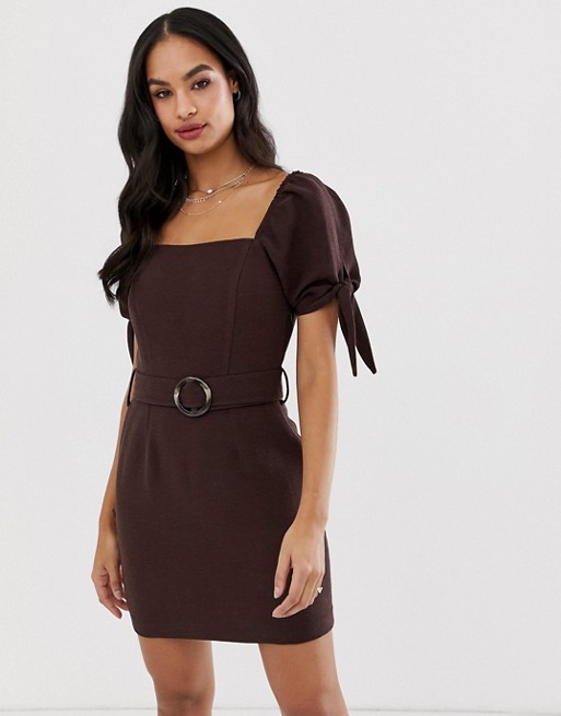 River Island dress with square neck in chocolate