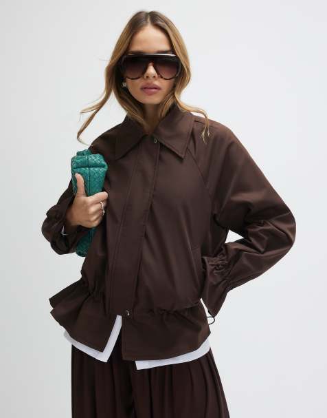 River Island Drop hem drawstring jacket in brown - dark