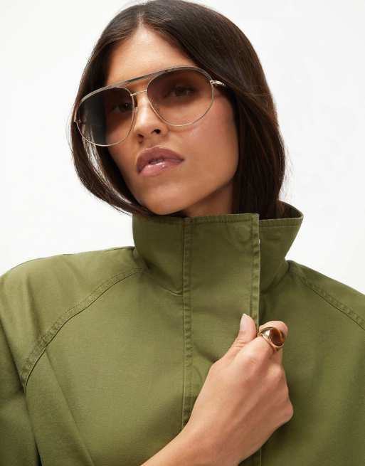 River Island Drop hem drawstring utility jacket in green, 2 of 4