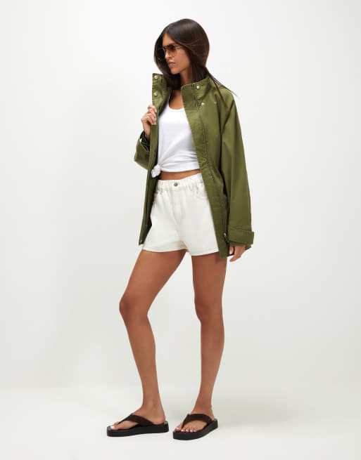 River Island Drop hem drawstring utility jacket in green, 3 of 4