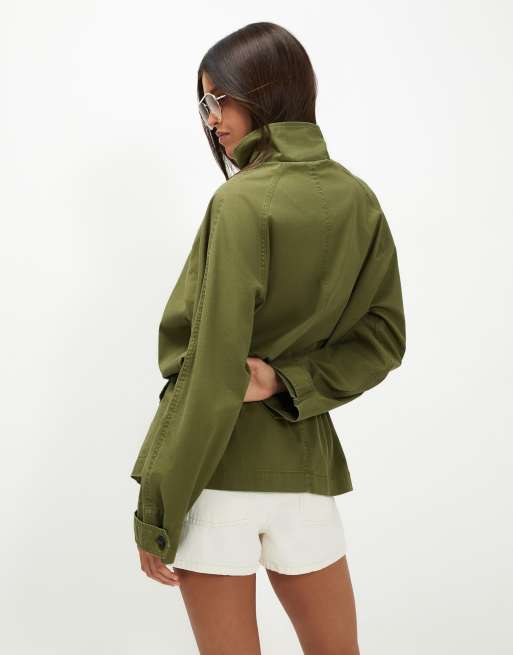 River Island Drop hem drawstring utility jacket in green, 4 of 4