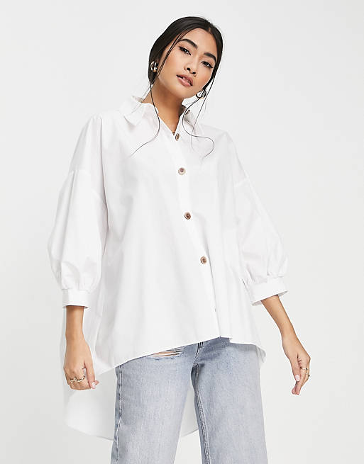 Women Shirts & Blouses/River Island drop hem poplin shirt in white 