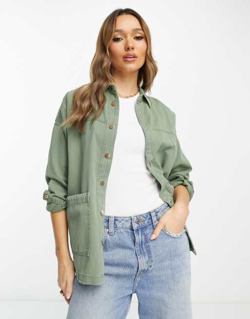 River Island drop pocket overshirt in khaki | ASOS