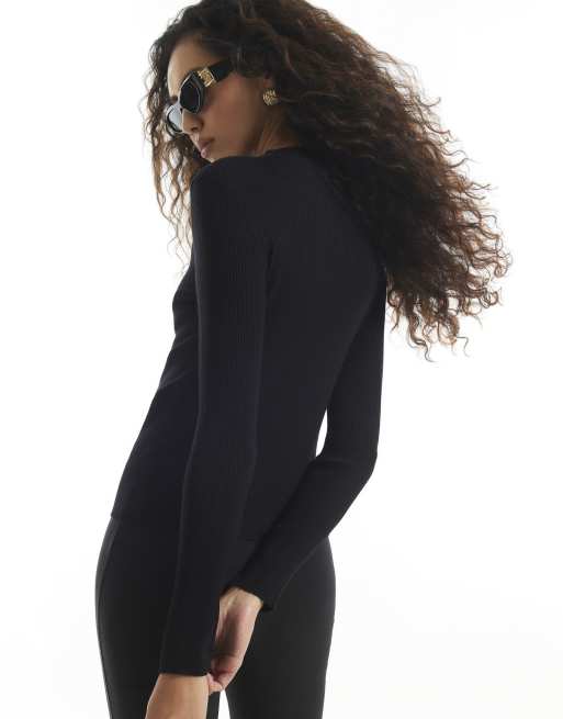 River Island Drummer boy rib knit jumper in black, 4 of 4