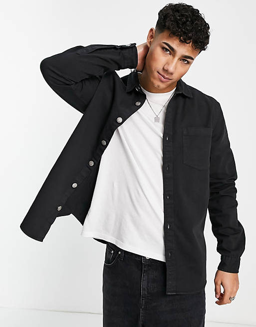  River Island dyed twill shirt in black 