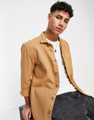 River Island dyed twill shirt in stone
