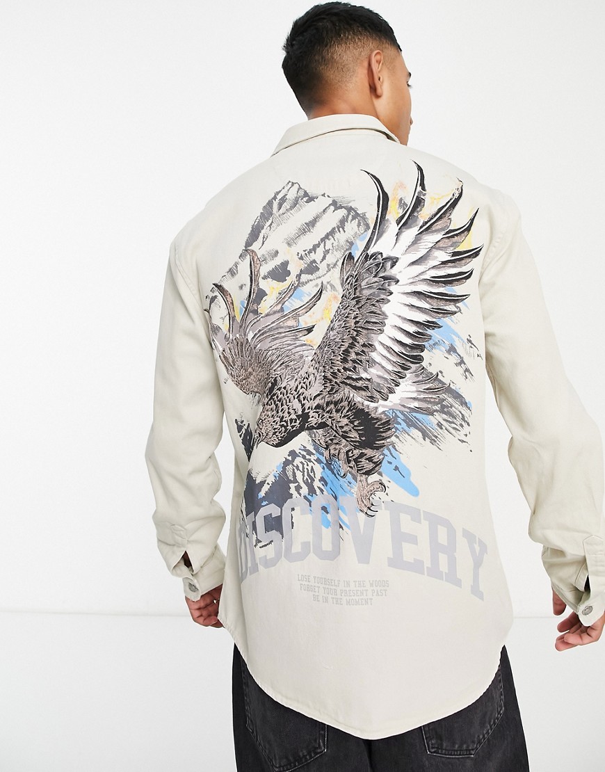 River Island Eagle Back Print Shirt In Stone-Neutral