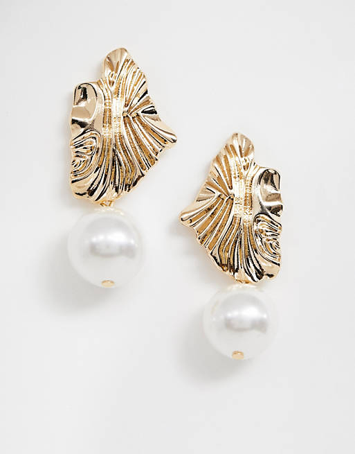 River Island earrings with drop pearl detail in gold