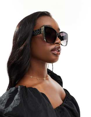 River Island - Eckige Sonnenbrille in Schwarz