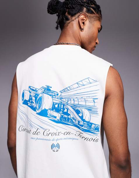 River Island - Ecru tanktop med racerryg og print - view 1