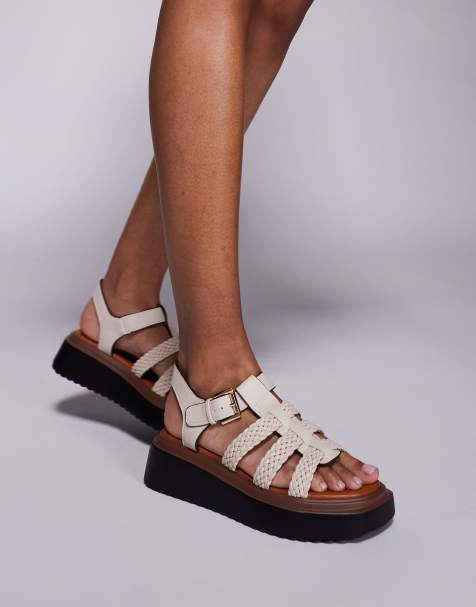 River Island - Ecrufarvede flatform-sandaler - view 1