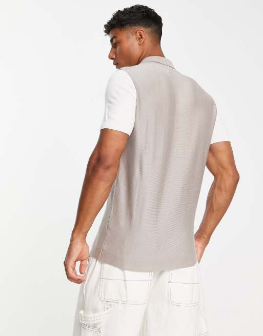 River Island - Ecrufarvet, kortærmet poloskjorte med lodrette striber, 2 af 4
