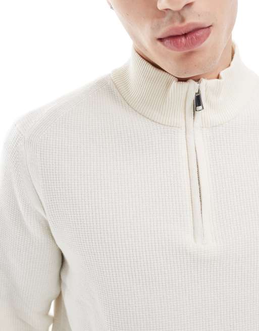 River Island - Ecrufarvet strikket trøje med kvart lynlås, 2 af 4