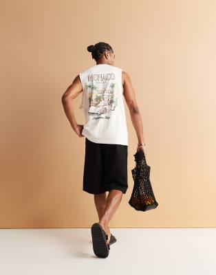 River Island - Ecrufarvet tanktop med print på ryggen - view 1