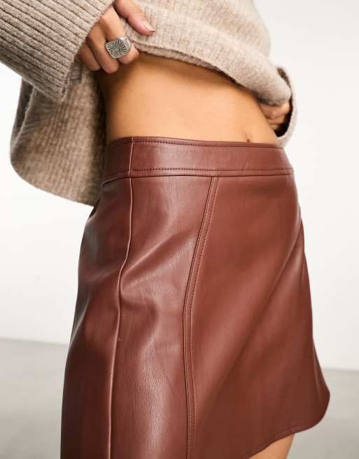 Brown leather skirt river island best sale