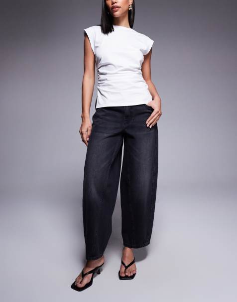 River Island elasticated barrel jeans in black - view 1