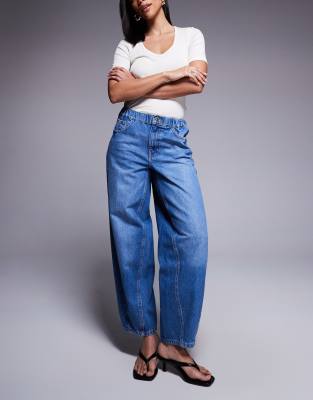 River Island River Island elasticated barrel jeans in midwash blue